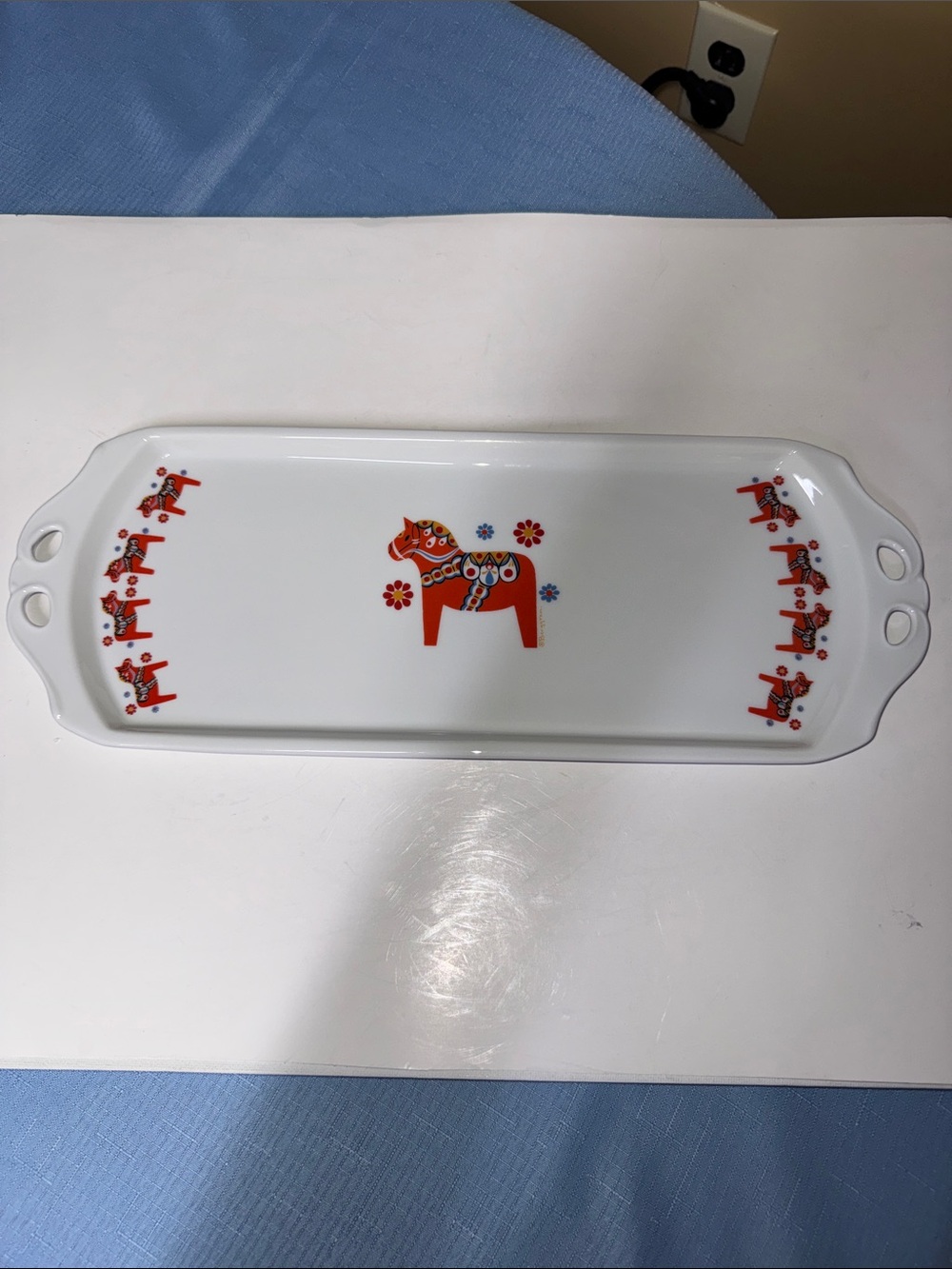 Berggren Dala Horse Ceramic Almond Cake Serving Tray 16” by 6” signed